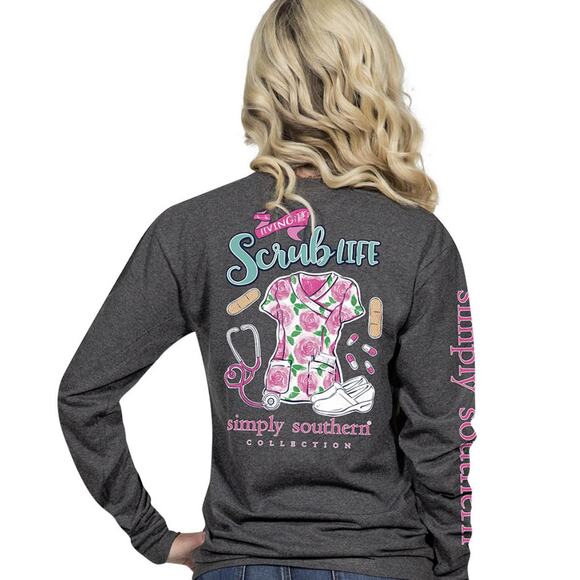 Simply Southern, Living the Scrub Life, Long Sleeve Tee, Size Small, Nurses - Picture 1 of 3